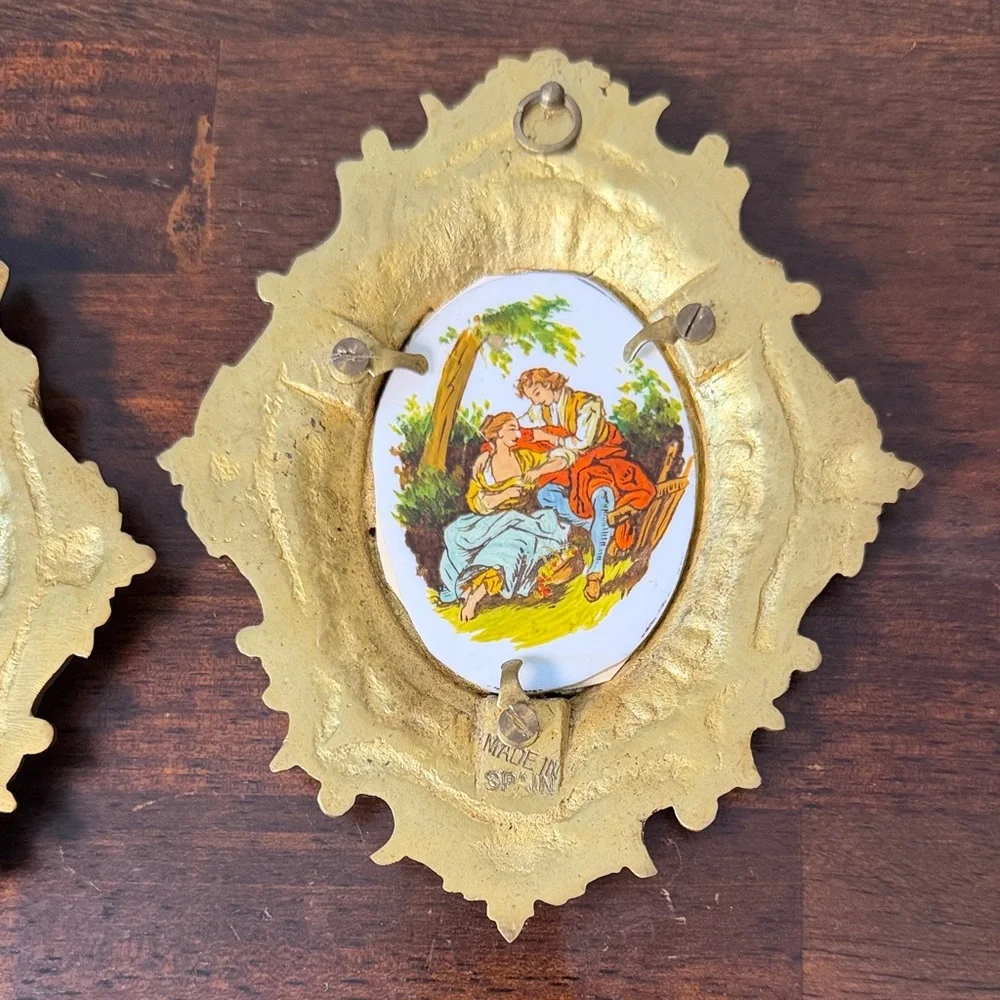Vintage 60s Ornate Gold Oval -Style Wall Plaques - Set of 2 Made in Spain 1960s